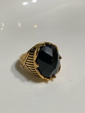 Stainless Steel Black Stone Signet Ring